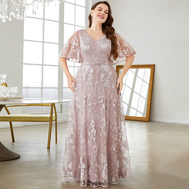 Elegant floral-embroidered mauve evening gown from Langry Fashion, perfect ملابس for formal events