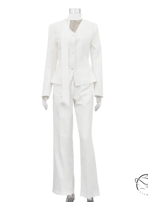Langry fashion white tailored suit with flared pants and structured jacket