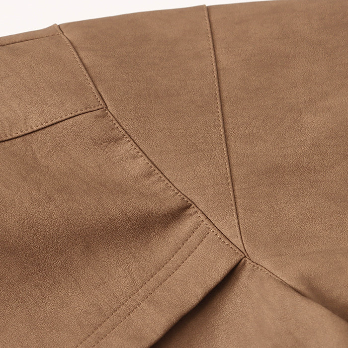 Close-up of brown faux leather garment detail from high-quality casual leather coat for fashion lovers