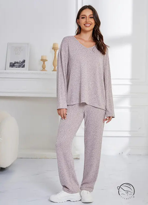 Women’s heathered purple loose sports casual winter outerwear pajama set