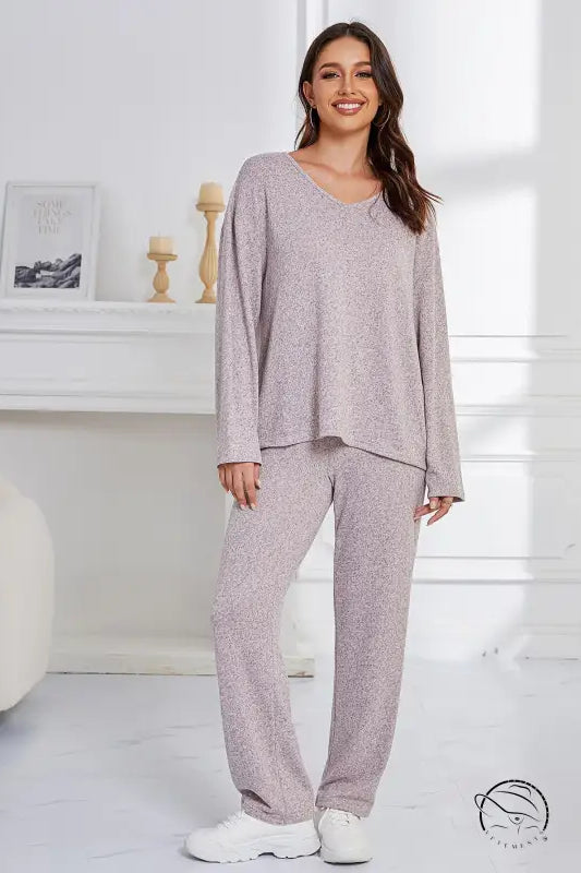 Women’s heathered purple loose sports casual winter outerwear pajama set