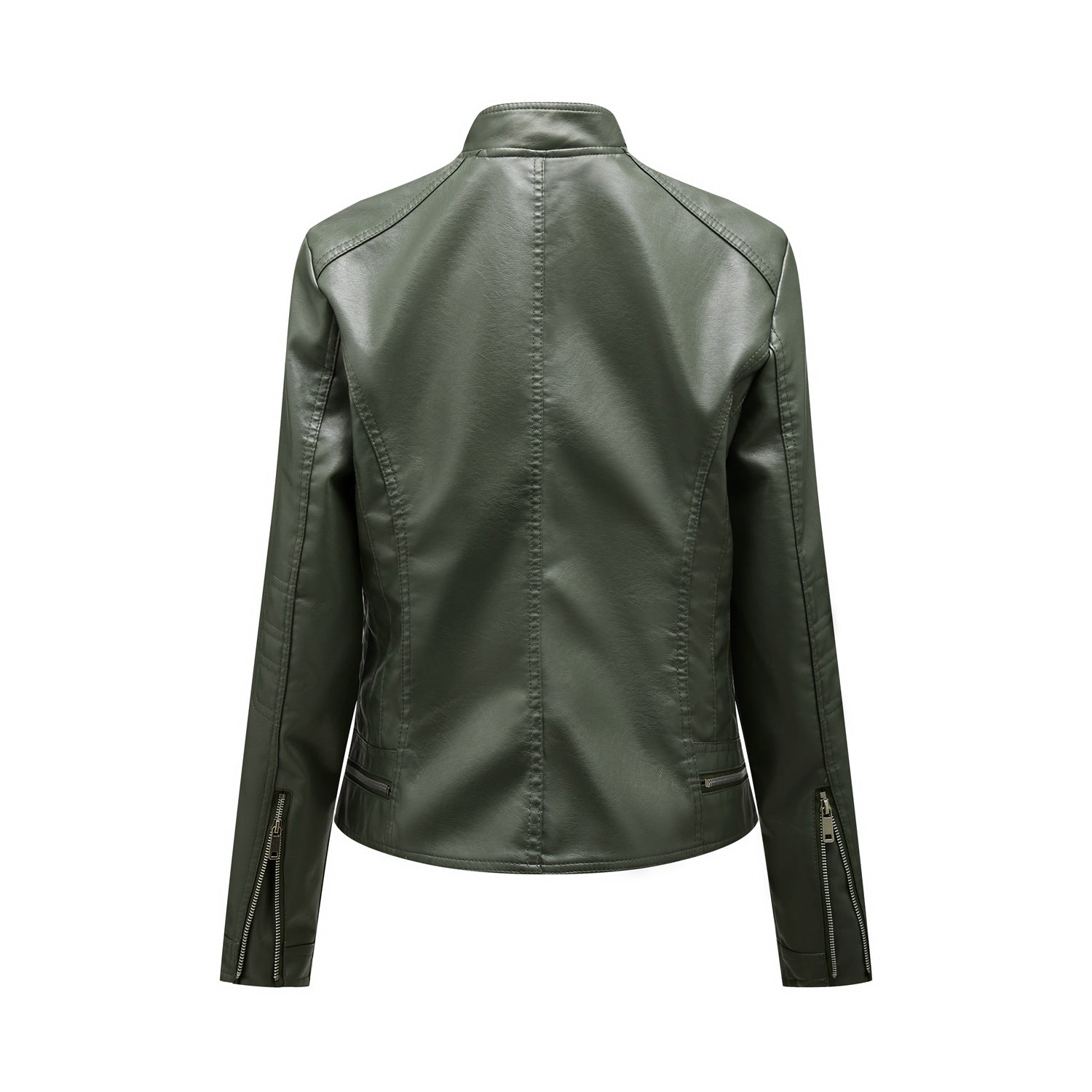 Olive green faux leather jacket from Casual Leather Short Coat collection, for stylish fashion and لملابس