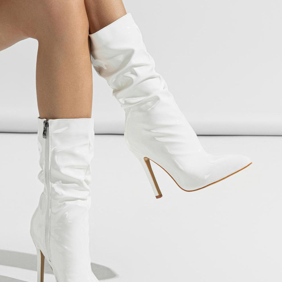 Leather Shoes Short High Heel Riding Boots