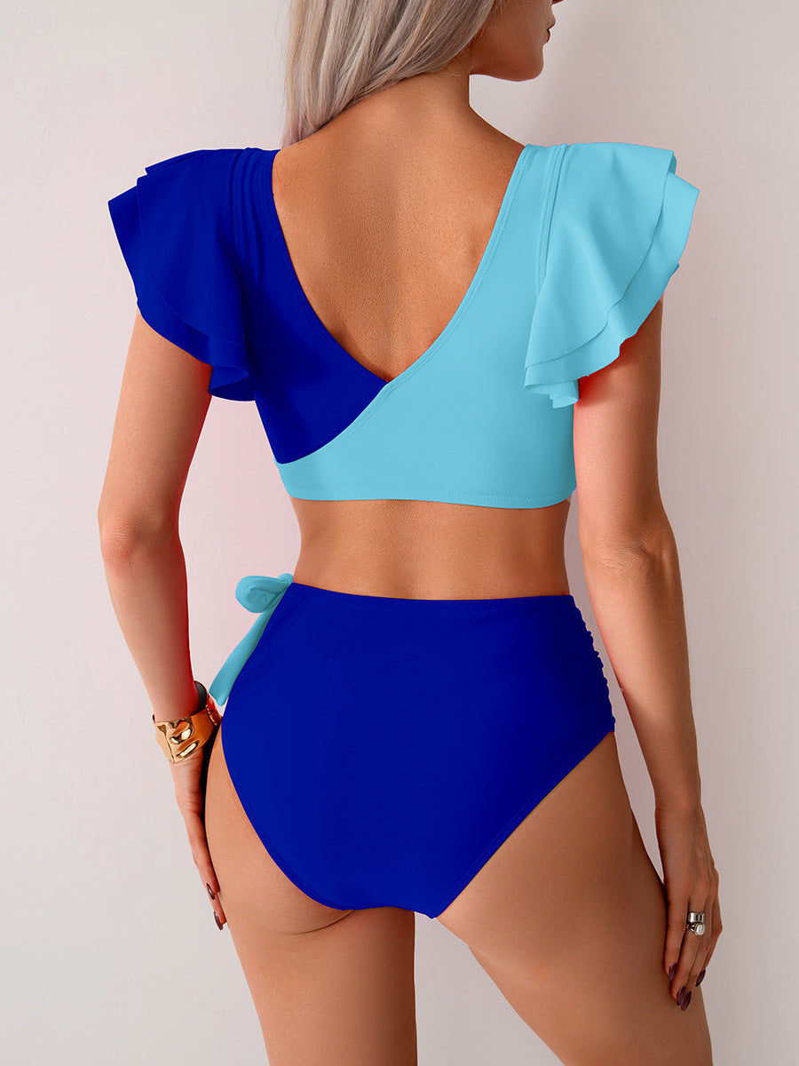 Two-tone ruffled swimsuit from Stunning High Waist Bikini, a chic fashion langry ملابس choice