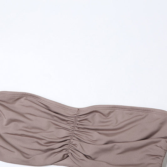 Taupe strapless top with ruching from Summer Women Elegant Backless Tube Top Halter Set, a fashionable ملابس choice