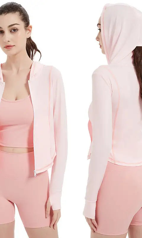 Sports Jacket Women High Elastic Hooded Quick Drying Top Violently Sweat Running Training Yoga Clothes Coat