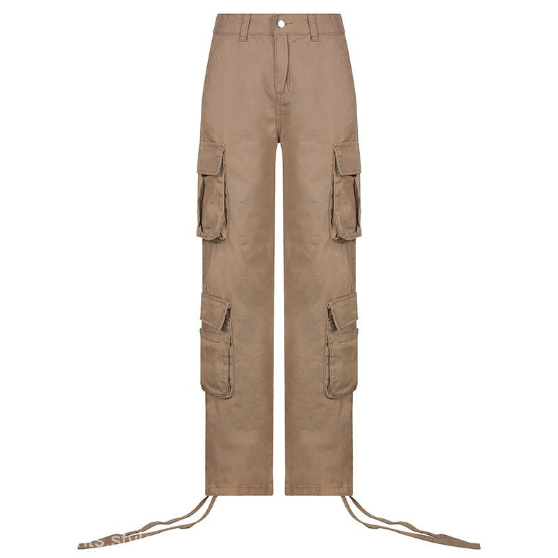 Khaki cargo pants from HIP HOP LOW WAIST DENIM PANTS collection featuring low waist design
