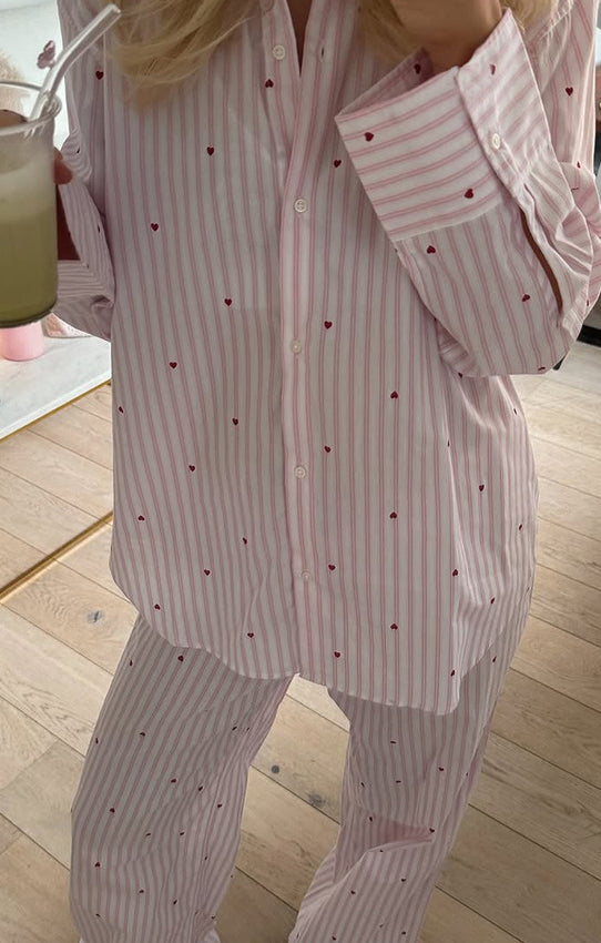 Langry lavender polka dot pajama set with metallic accents in fashion home wear