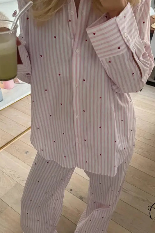 Lavender polka dot pajama set with metallic accents in langry fashion ملابس