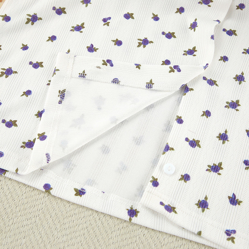 White floral button-down shirt from White Knitted Jacquard Printed Pajamas, stylish ملابس