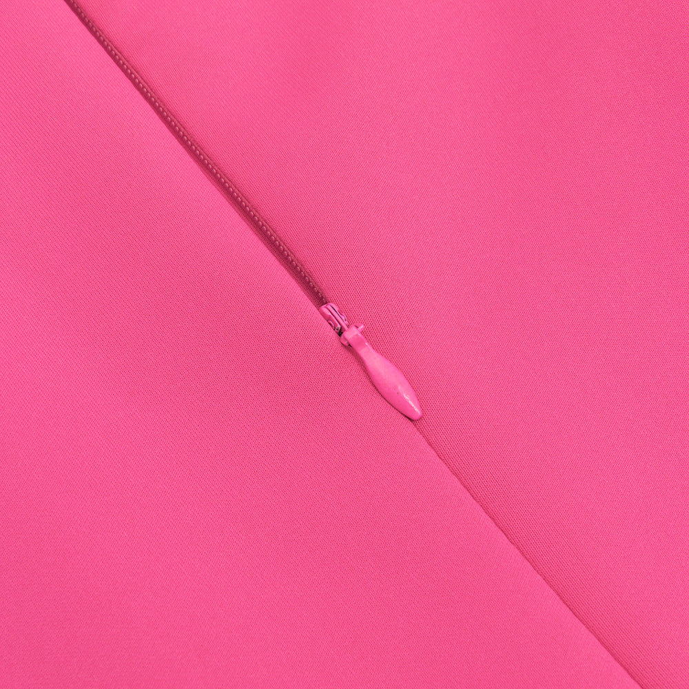 Elegant shoulder ruffled cocktail dress in fuchsia pink with discreet side zipper