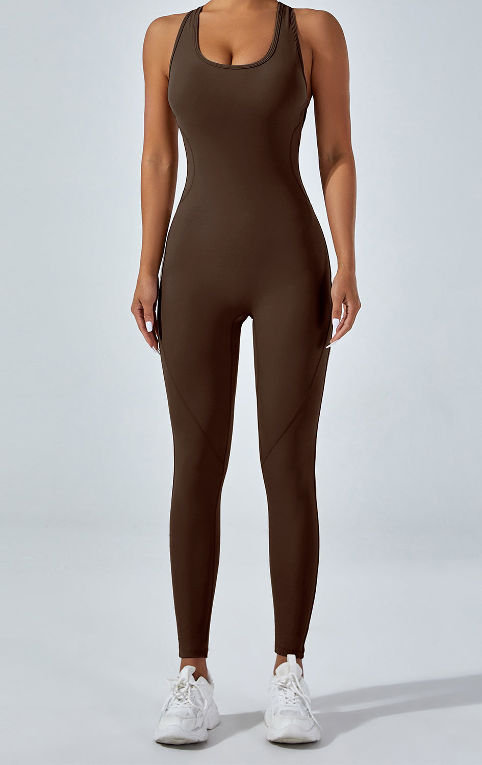 Sleek langry fashion yoga one piece jumpsuit in brown