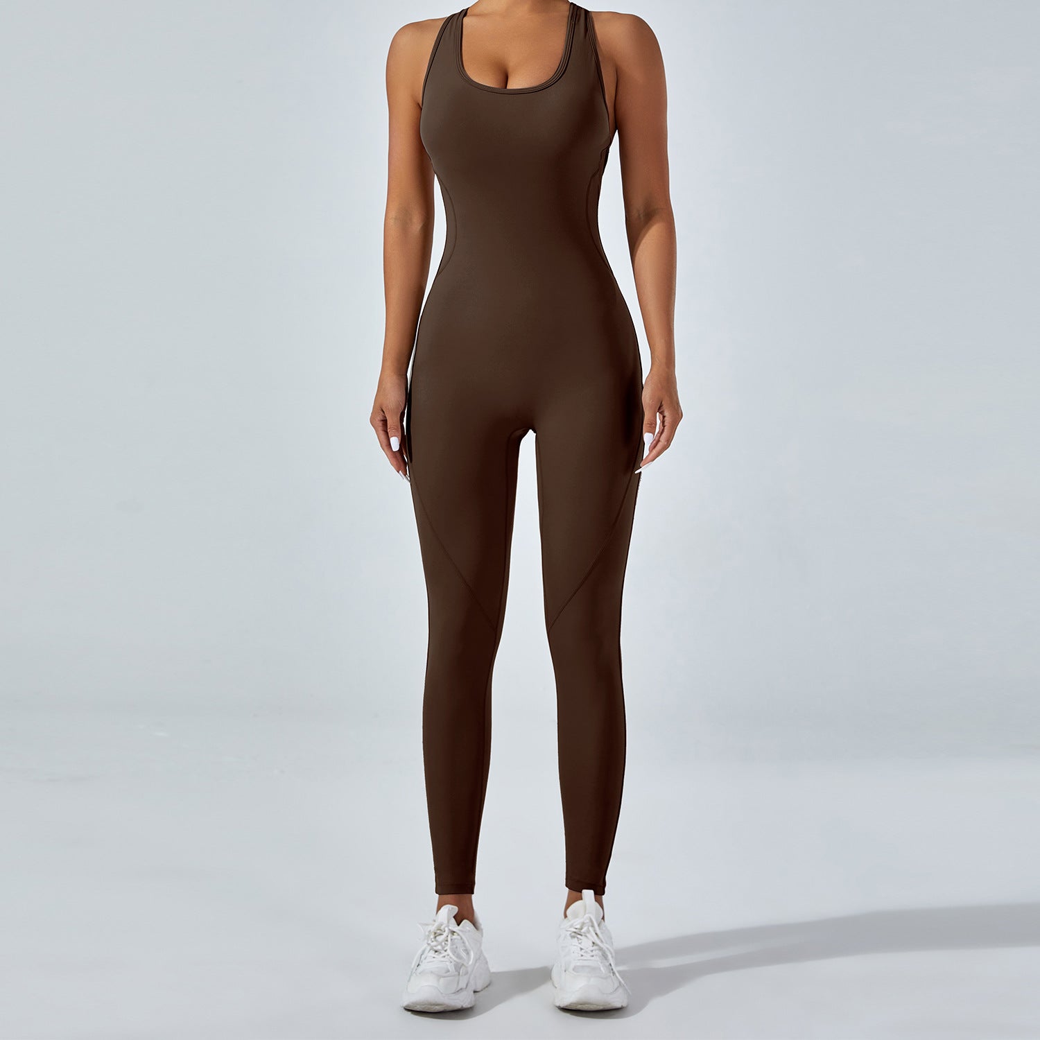 Sleek langry fashion yoga one piece jumpsuit in brown