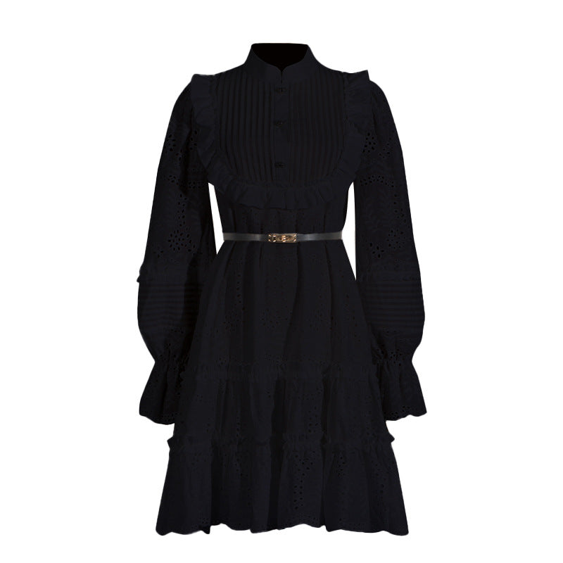 French Vintage Summer Stand Collar Embroidery Dress