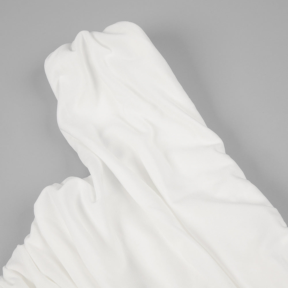 Elegant Pleated High Waist Dress in soft white hooded fabric, perfect for stylish fashion looks