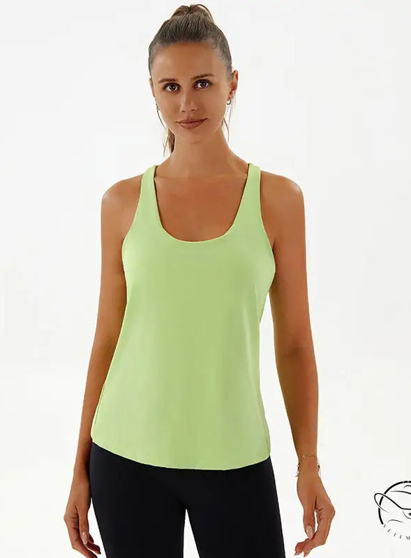 Woman in light green yoga breathable Langry fashion tank top