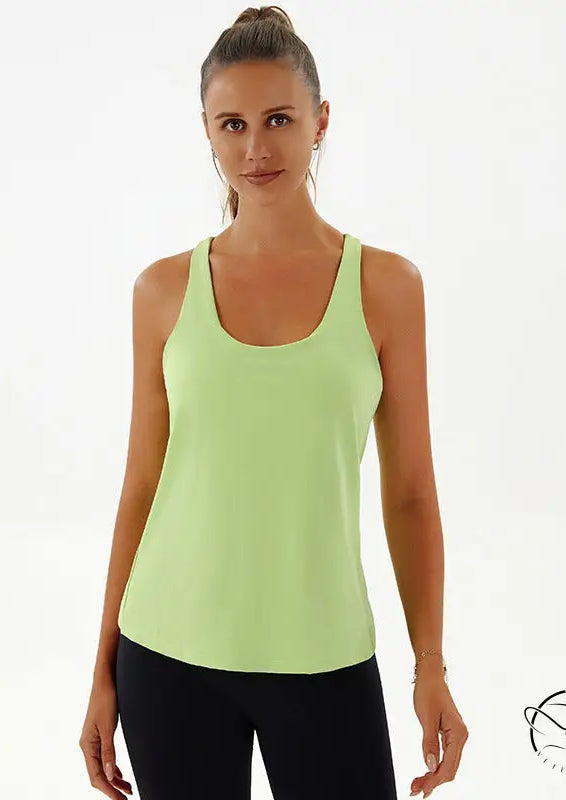 Woman in light green yoga breathable Langry fashion tank top