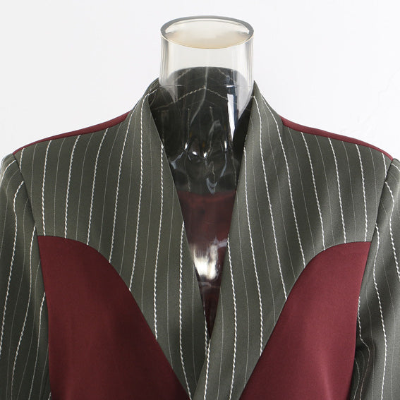 Cozy Red Striped Long Trench Coat