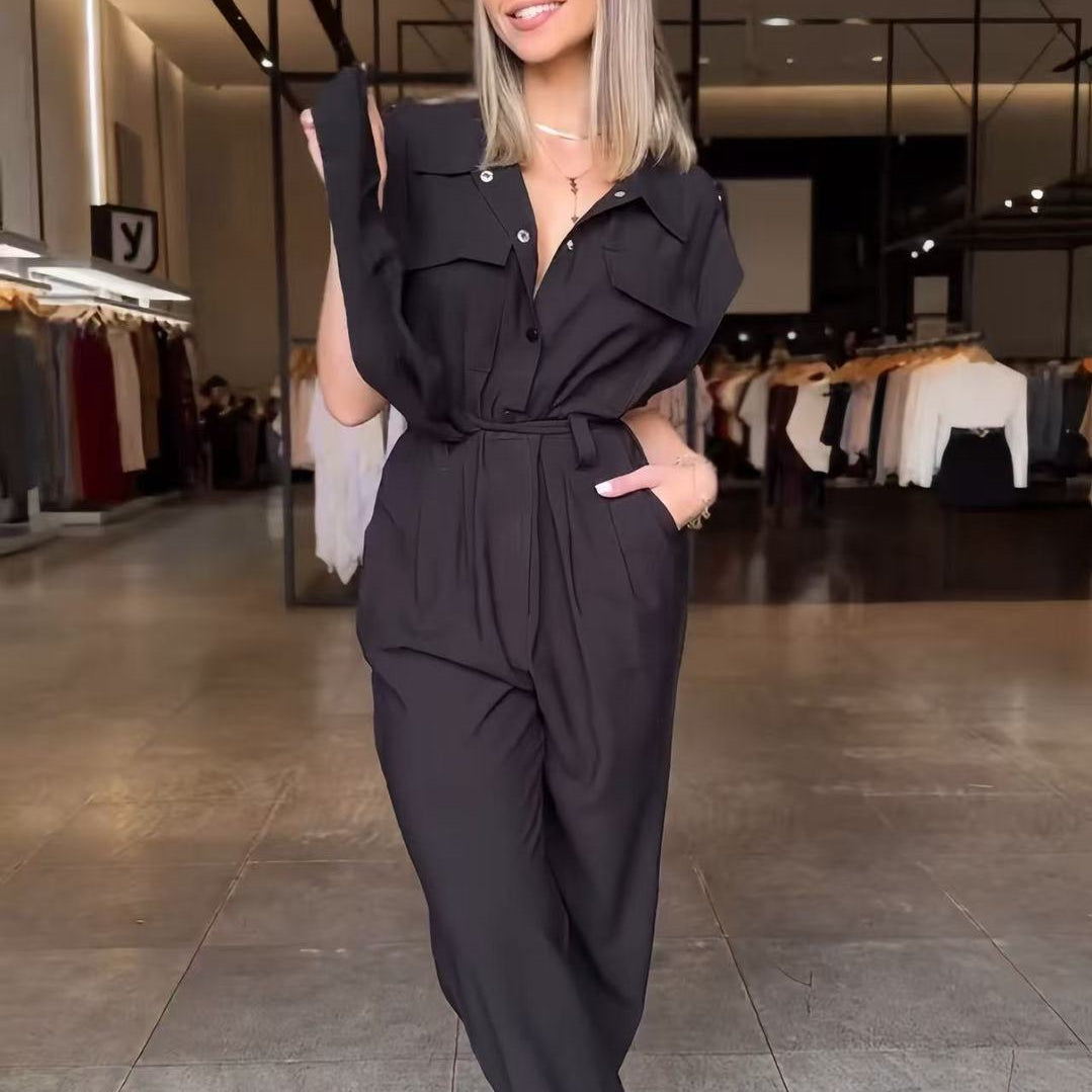 High Waist Long Leg Sleeveless Tooling Jumpsuit