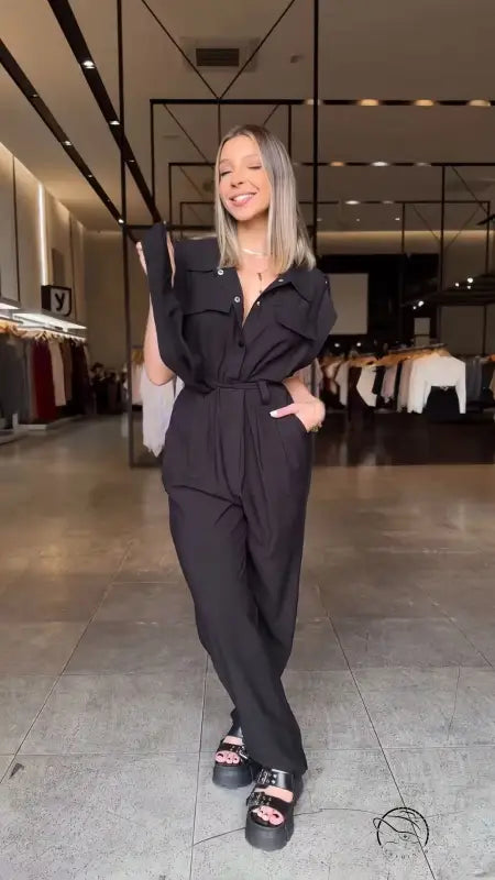 High Waist Long Leg Sleeveless Tooling Jumpsuit