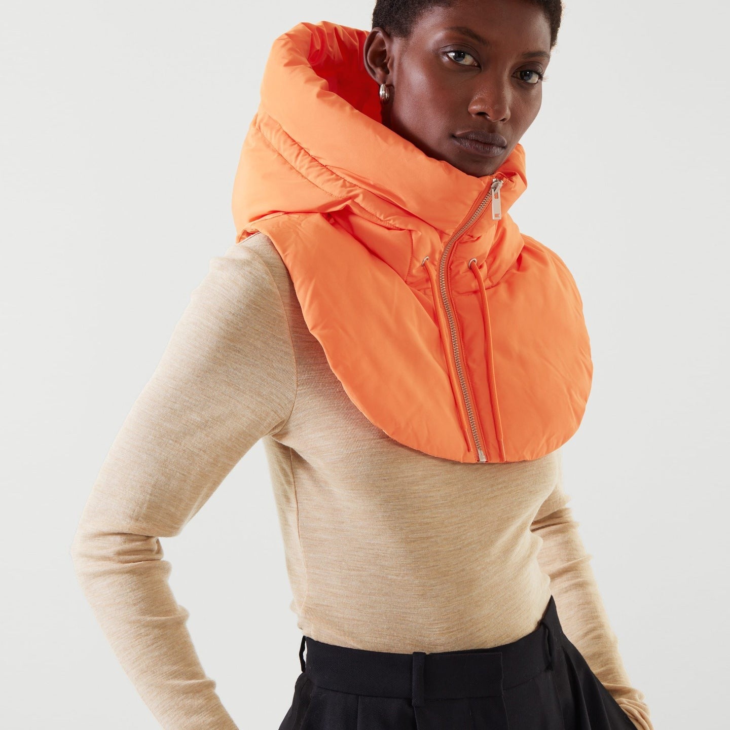 Orange puffer hood with zipper from Hooded Accessories for autumn winter accessories