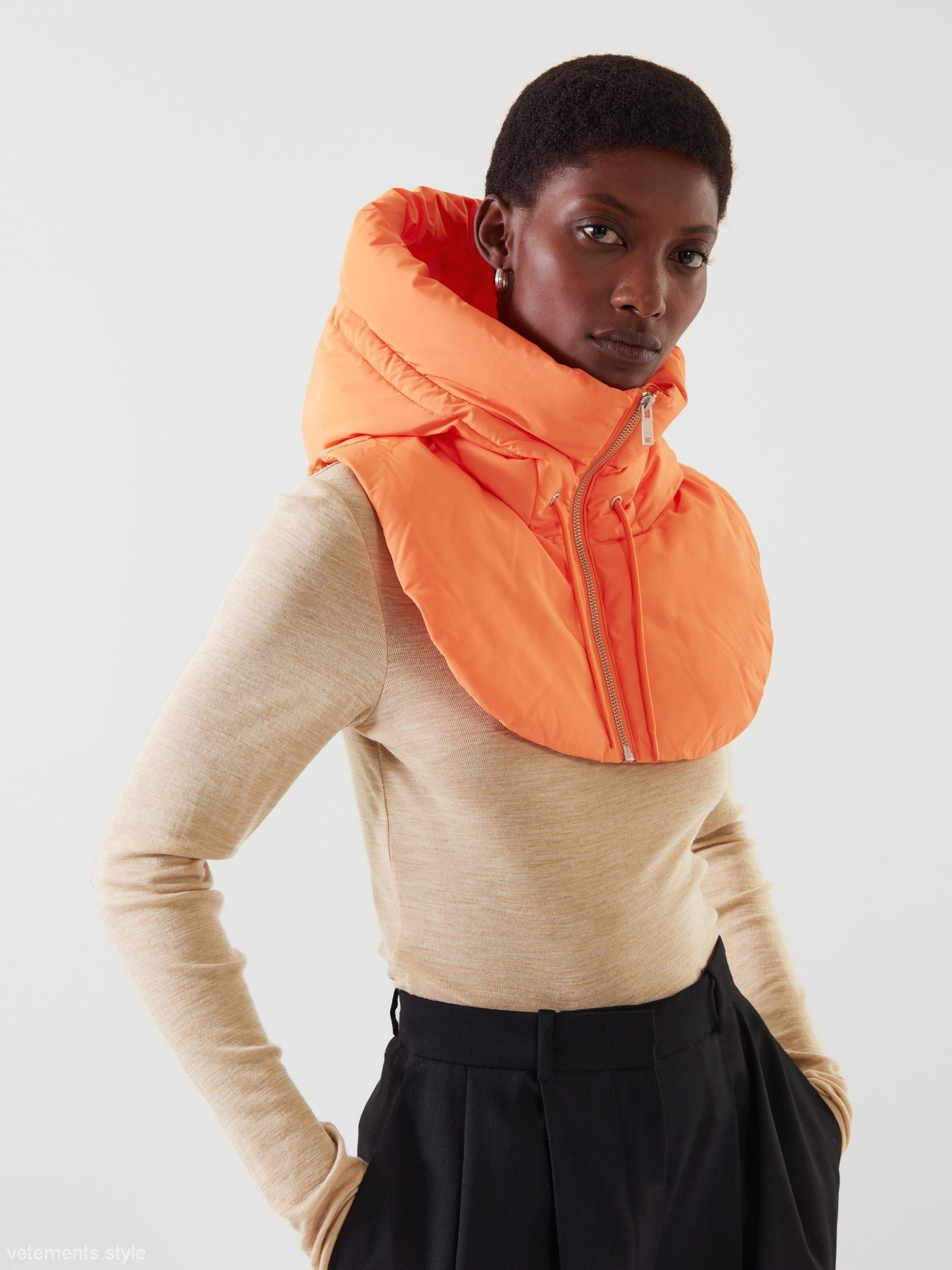 Orange puffer hood with zipper from Hooded Accessories for autumn winter accessories