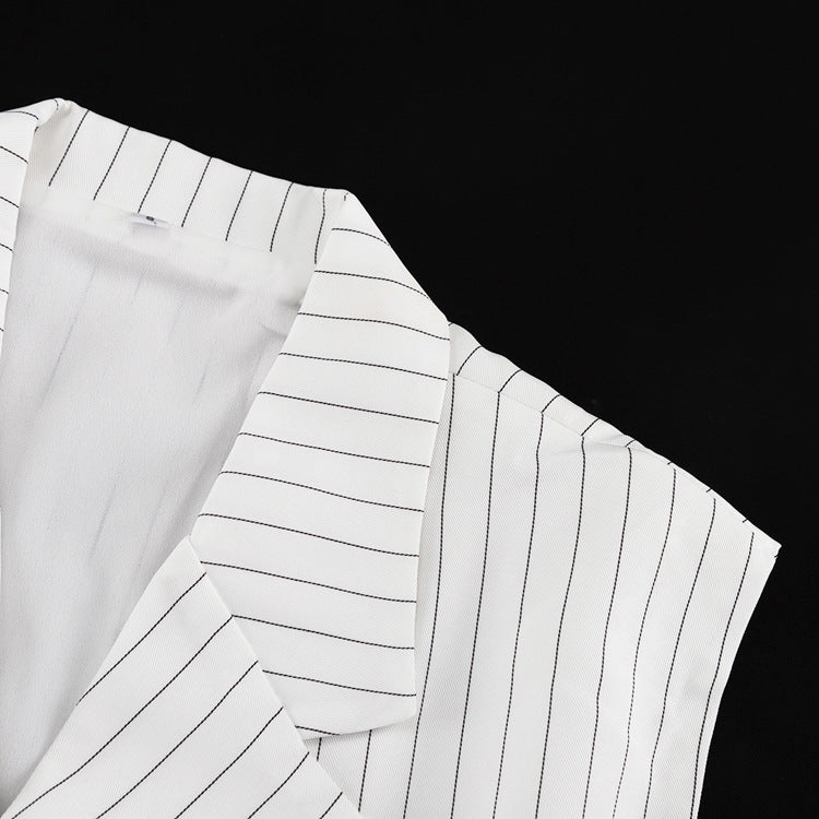 Elegant Striped Top Wide Leg Pants Office Two Piece Sets