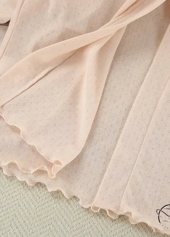 Delicate blush pink sheer langry dotted nightgown set with scalloped edge