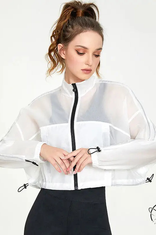 Sheer white cropped casual loose cardigan jacket