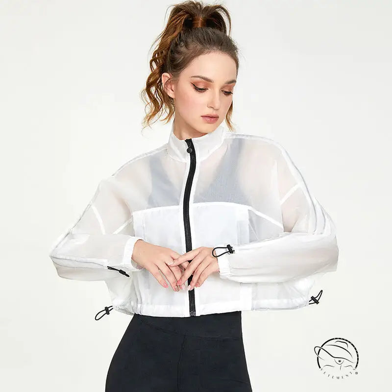 Sheer white cropped casual loose cardigan jacket