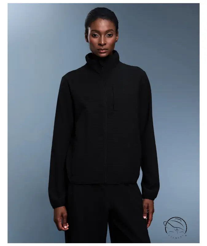 Langry black turtleneck sweater in waterproof thermal fashion coat