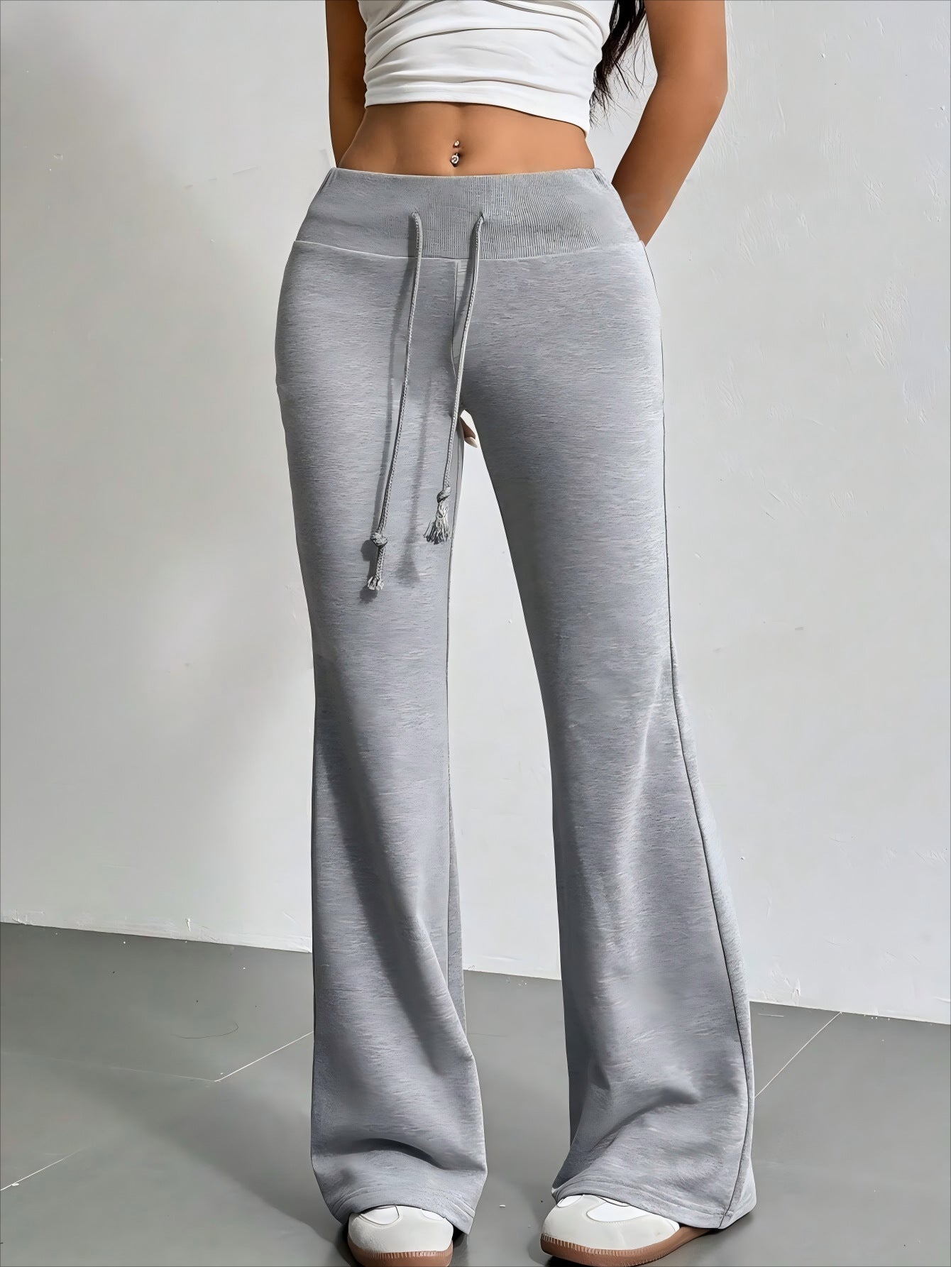 Gray drawstring flared sweatpants for casual fashion in ملابس by Langry