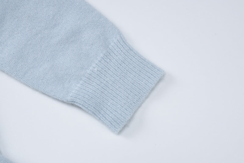 Light blue long sleeve knitted sleeve from Women Fashion Winter Zipper Skinny Knit Sweater Jumpsuit