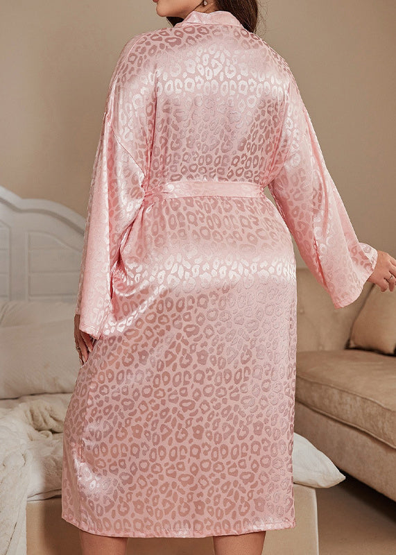 Pink langry fashion robe in leopard print with satin and lace trim
