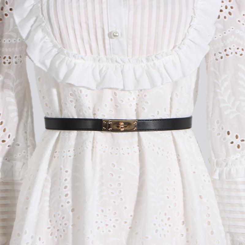 French Vintage Summer Stand Collar Embroidery Dress