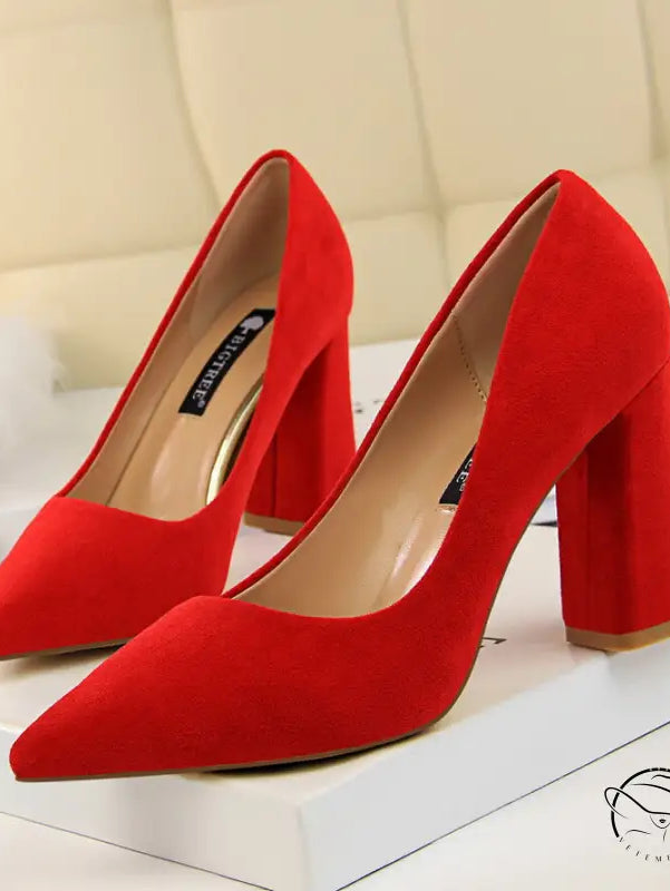 Red suede Comfy Skinny High Heels in langry fashion