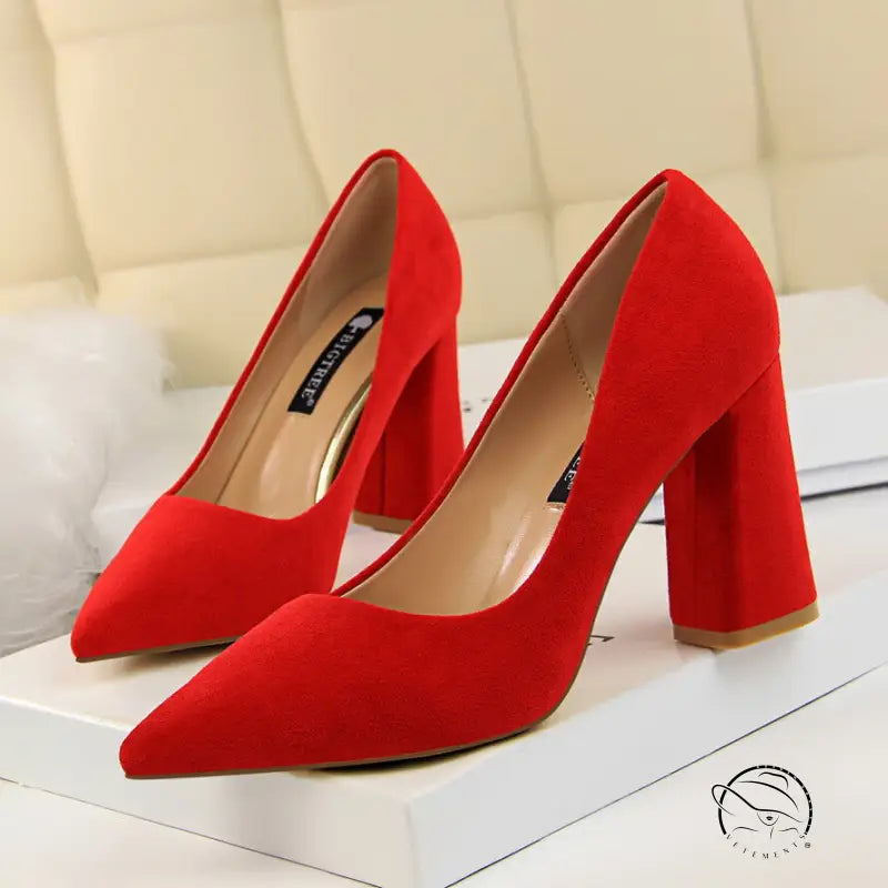 Red suede Comfy Skinny High Heels in langry fashion