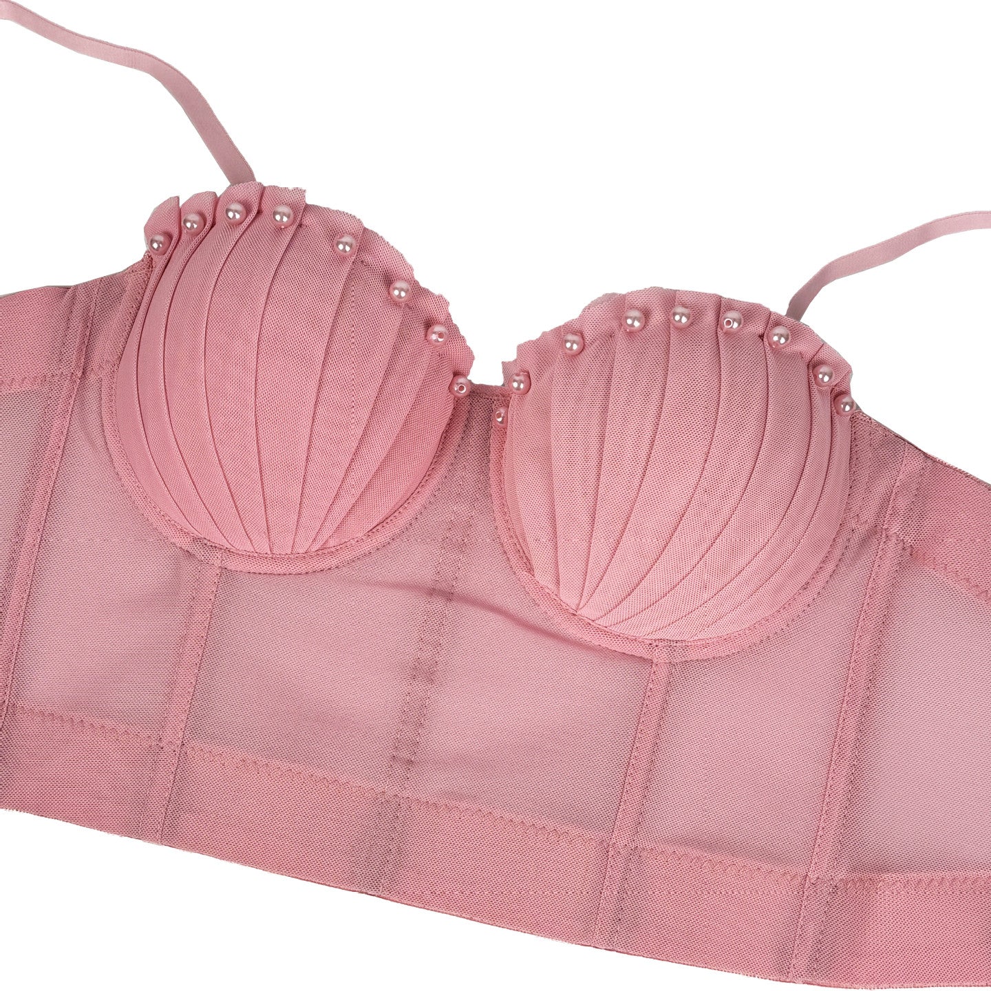 Pink Seashell Bra with Pearl Accents in Langry Fashion Mesh Corset