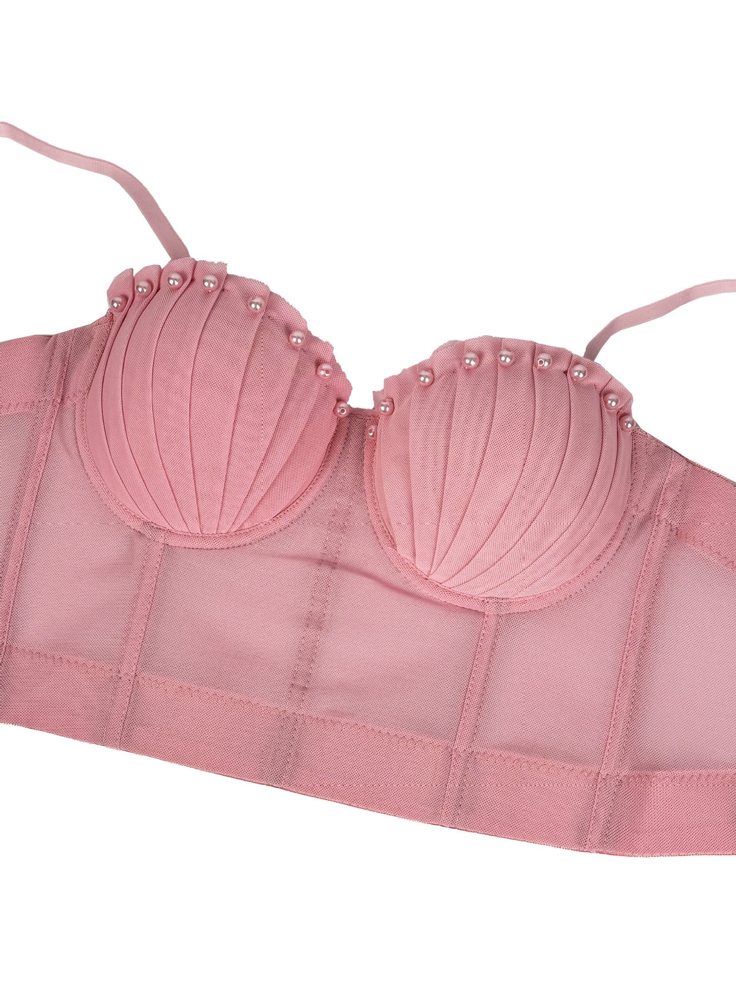 Pink Seashell Bra with Pearl Accents in Langry Fashion Mesh Corset