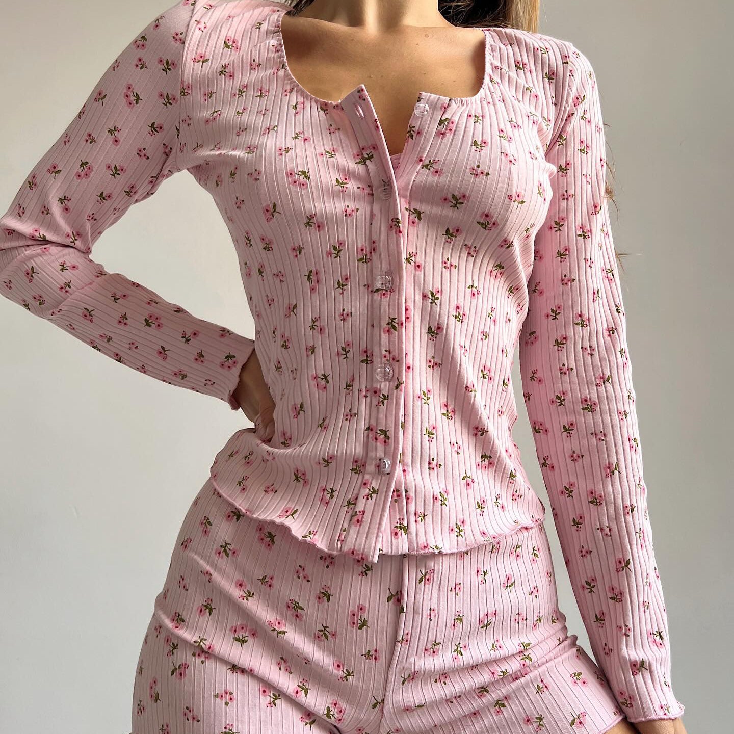 Knitted Shorts Three Piece Set Pajamas