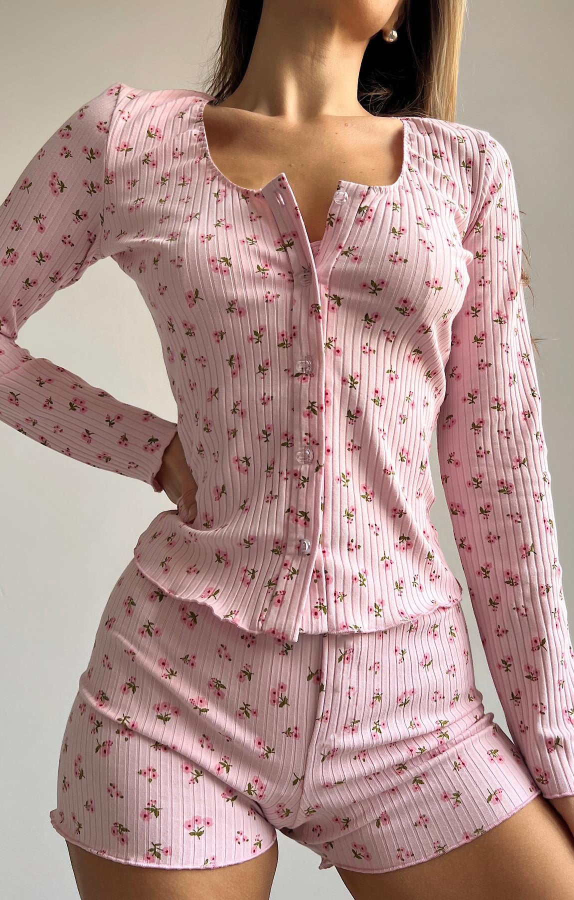 Knitted Shorts Three Piece Set Pajamas