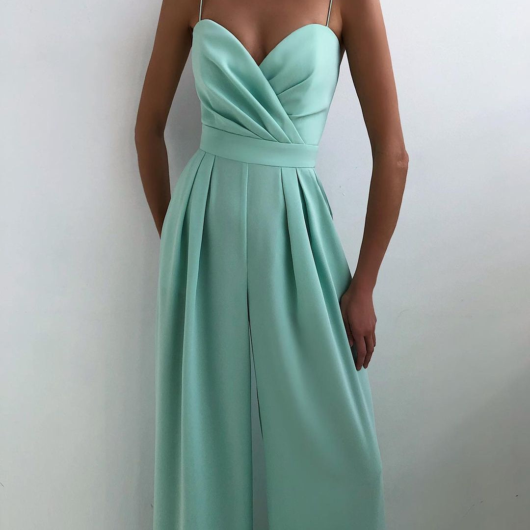 Mint green strapless formal gown with pleated details and sweetheart neckline for fashion