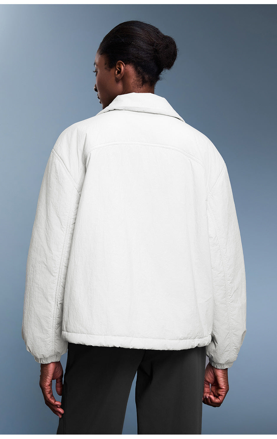 Langry fashion white boucle jacket with balloon sleeves and high collar