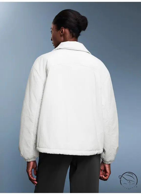 White boucle langry fashion jacket with balloon sleeves and high collar