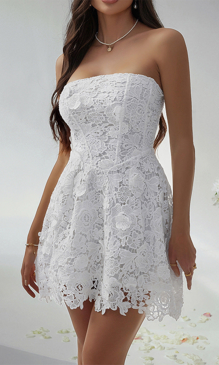 White strapless lace dress from Beautiful Short Dress Evening Dress collection in fashion