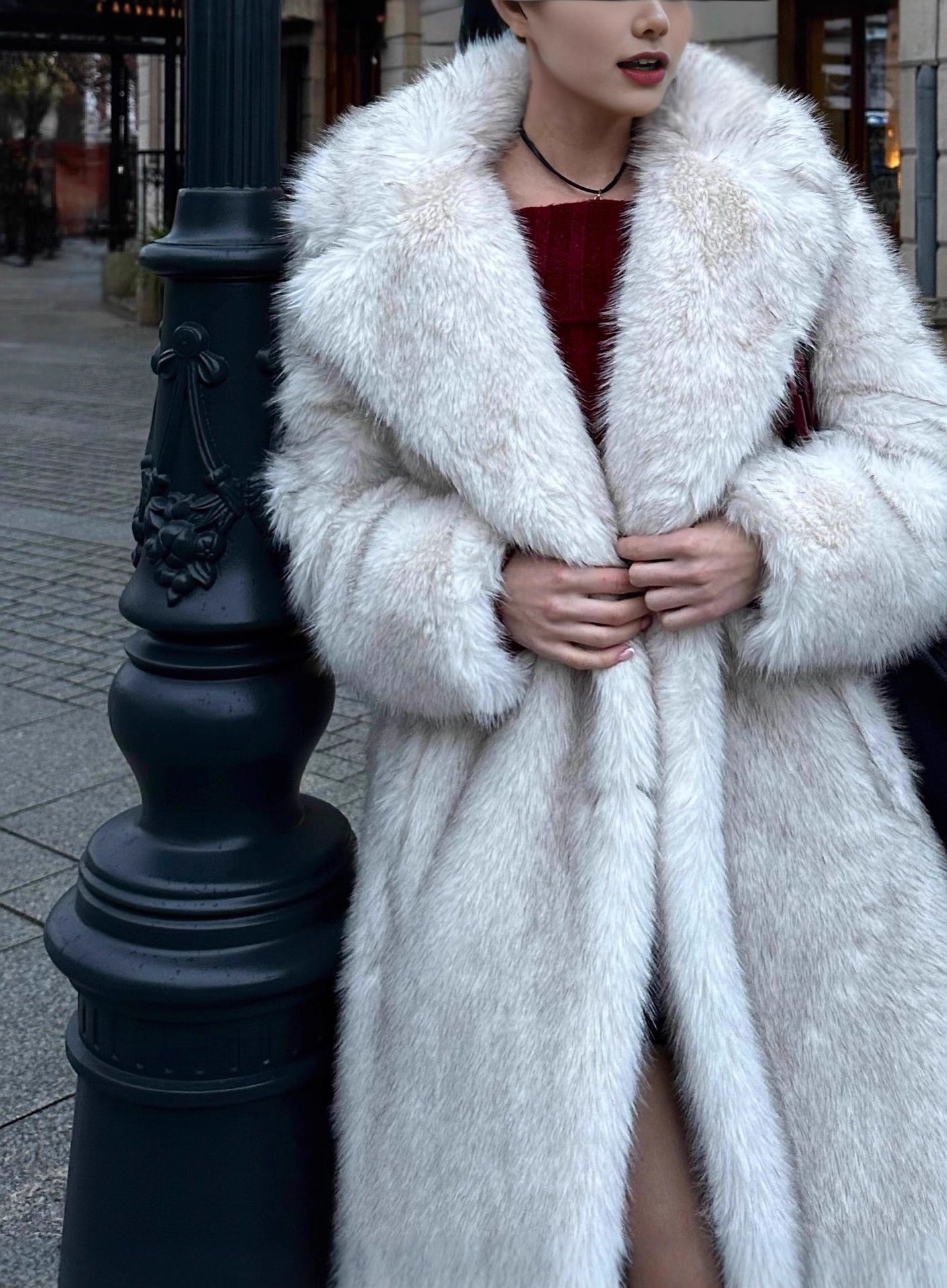 Warm Winter Faux Fur Coat with High Collar and Long Sleeves