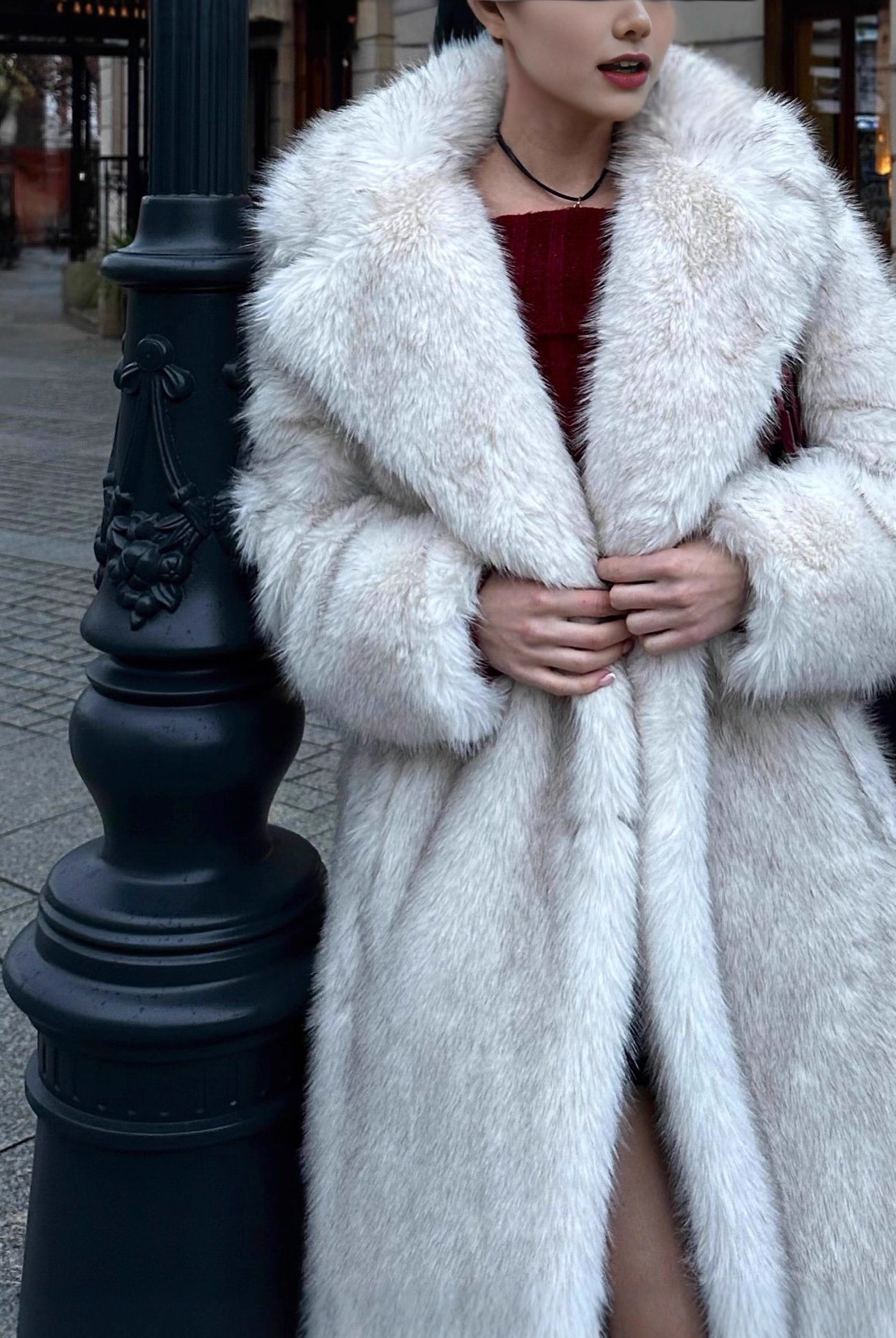 Warm Winter Faux Fur Coat with High Collar and Long Sleeves