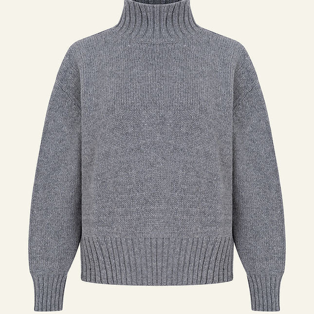 Langry grey turtleneck sweater with ribbed knit texture for winter fashion