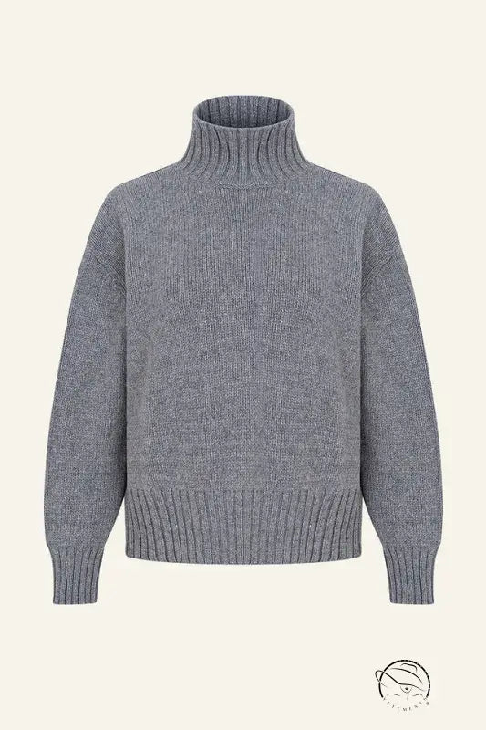 Grey langry winter loose ribbed turtleneck sweater in fashion ملابس