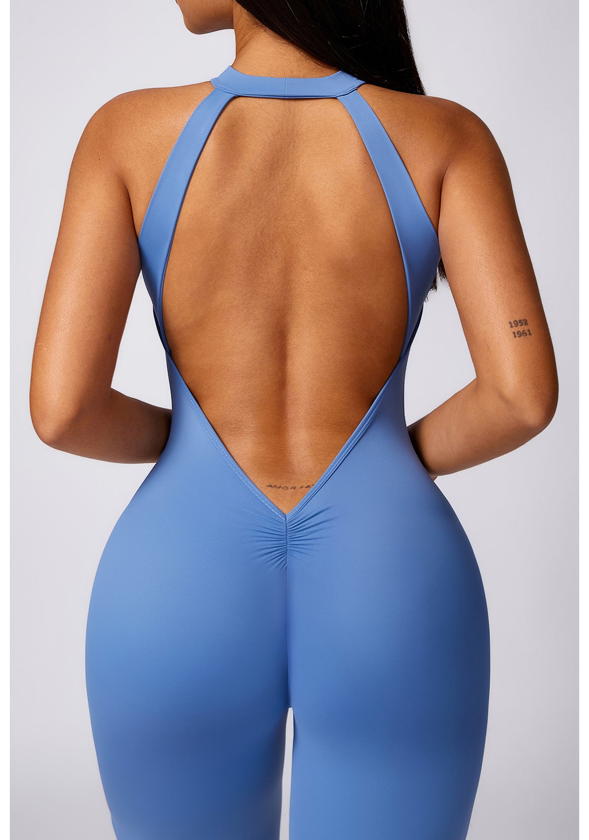 Sleek light blue langry fashion swimsuit in Beautiful Hip Raise Yoga Jumpsuit